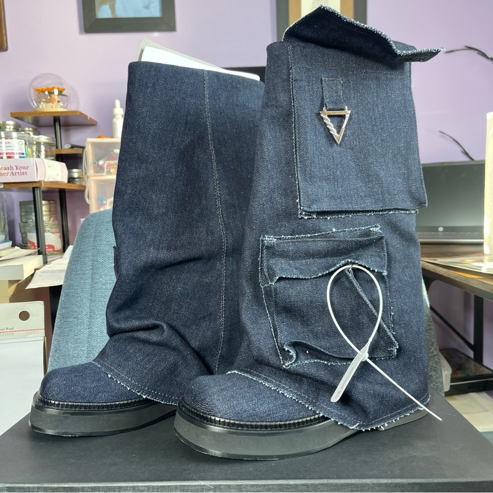 The Attico Robin Fern Denim Boots Size 37 NIB